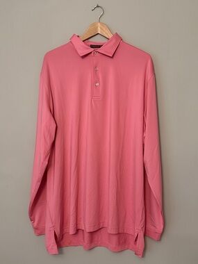 Peter Millar Summer Comfort Pink Long Sleeve Polo Shirt XL Performance Stretch